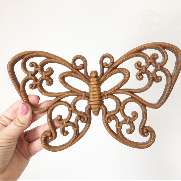Vintage Brown Syroco Butterfly Wall Decor Set Boho - Picture 2 of 5
